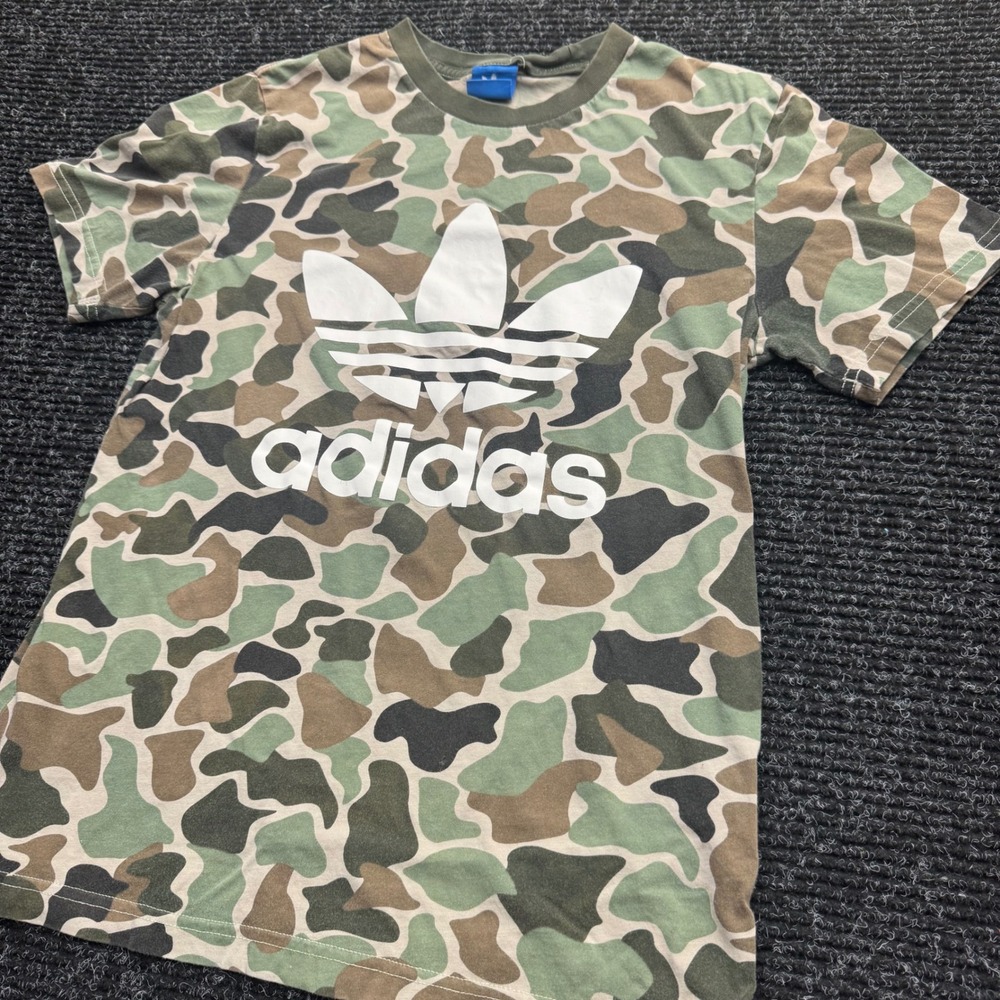 Adidas Originals Mens Camo Trefoil Logo T-Shirt Green Brown Camouflage Tee Small - Picture 6 of 12